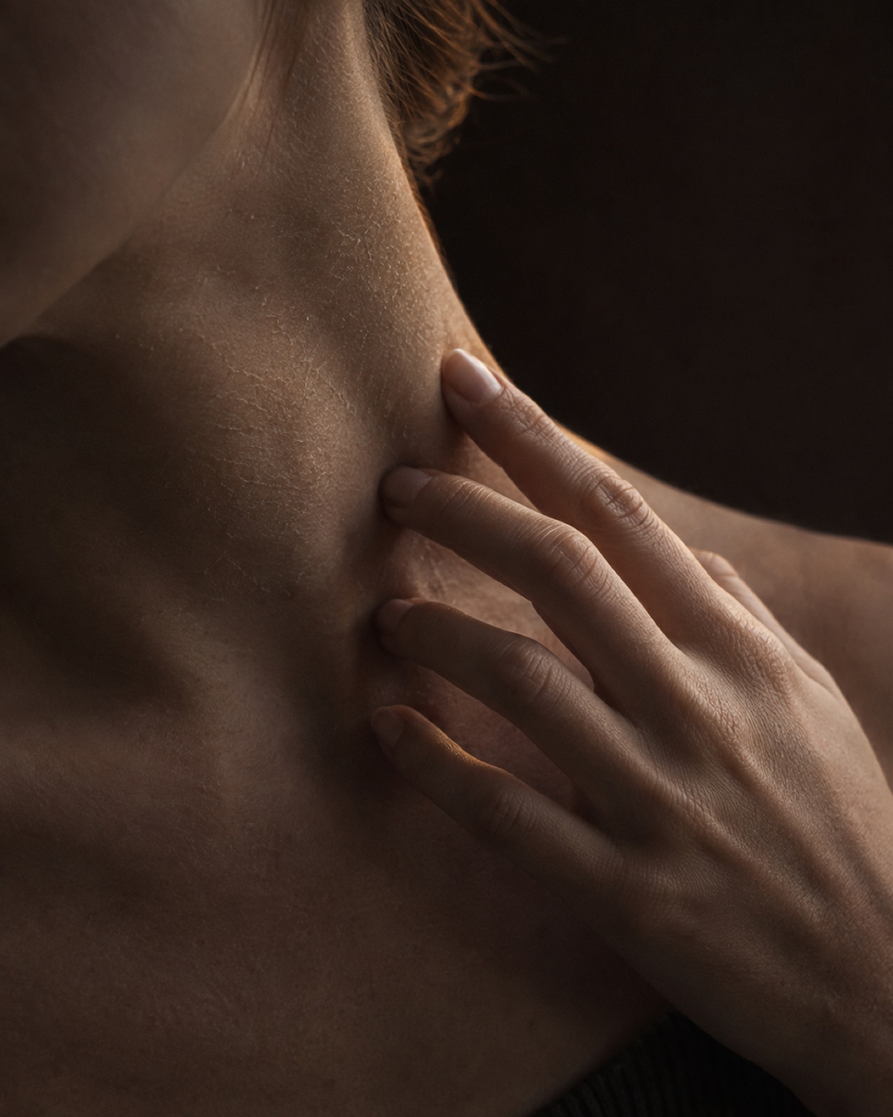 Close-up of dry skin in warm light